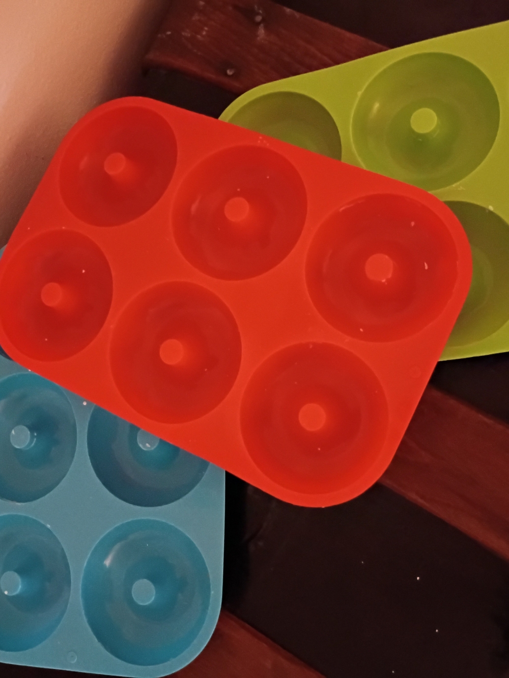 Amazon Silicone Donut Mold Trays in Red, Blue, Green
